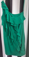 vince camuto dress 6 women’s one shoulder ruffle down green emerald