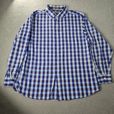 Daniel Cremieux Shirt Mens XL Blue Gray Gingham Signature Collection Button Up