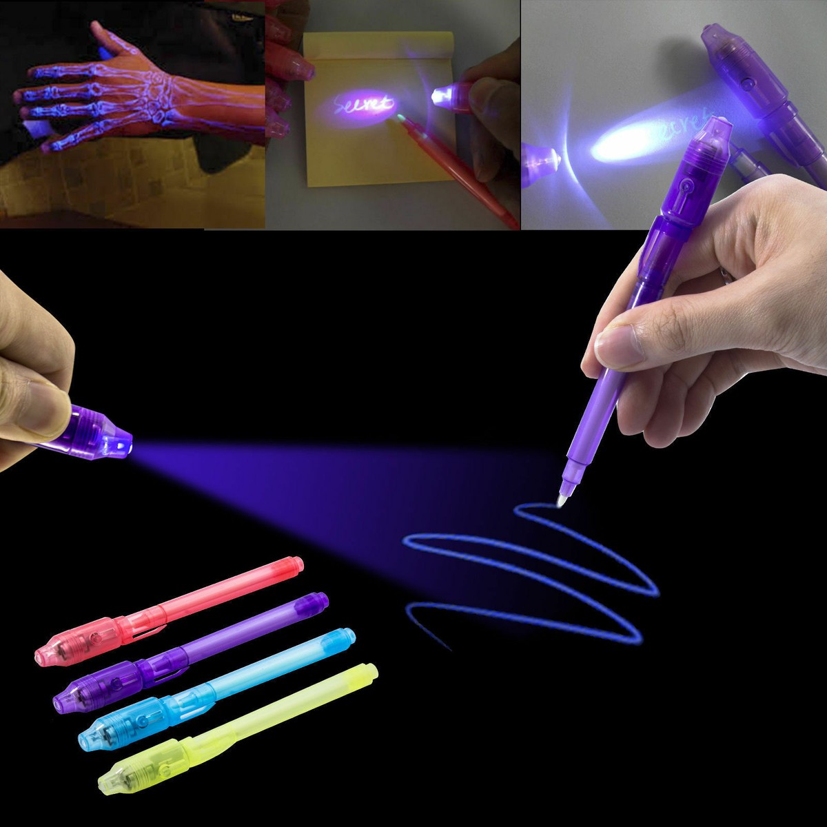 7pcs UV Spy Pens Invisible Ink UV Light Magic Secret Messages