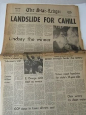 The Star-Ledger Newark, NJ Nov 5, 1969 Cahill wins Governor - Lindsay Mayor NYC
