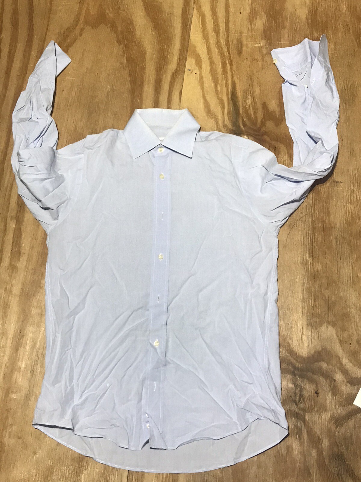 Camicia abbottonata Yves Saint Laurent uomo 15 colletti blu cotone manica lunga @G5