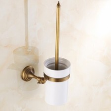 Antique Brass Wall Mounted Bathroom Toilet Brush Holder Set Ceramic Cup