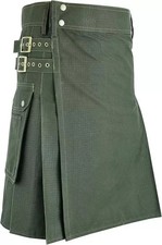 Men's Scottish Green Ripstop Utility Kilt With Cargo Pockets Traditional Fashion