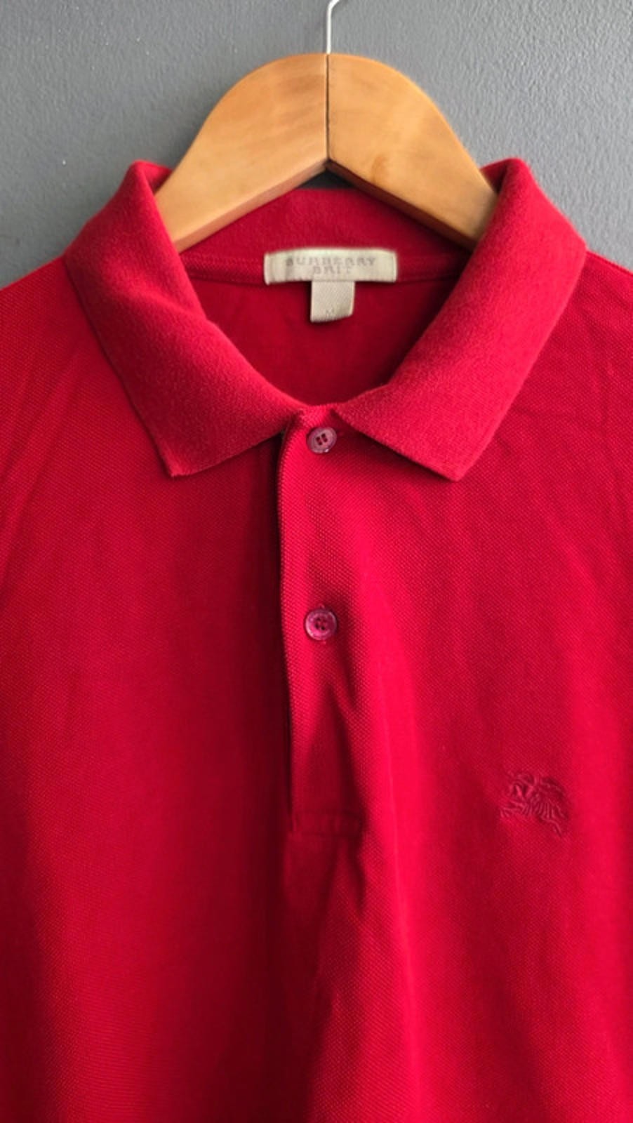 Vintage Burberry Brit Red 100% Cotton Polo Shirt Medium M Classic Check Detail image 5