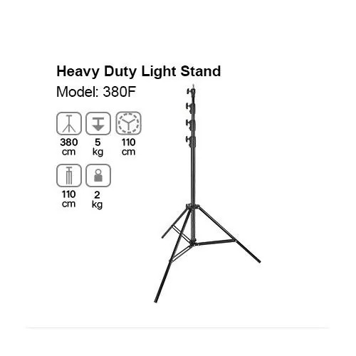Godox Nero Stativo Per Luci Pesanti 380F (380 Cm, 5 Kg), Treppiede Per Lampade + Flash, - Immagine 2