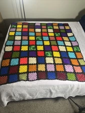 Handmade Crochet Granny Square Multicolored Lap Blanket Throw Afghan 54”x49”