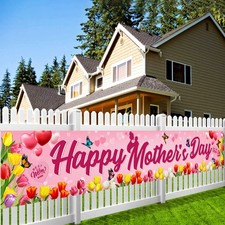 Happy Mothers Day Yard Sign, Large 9.8x1.6Ft Mothers Day Yard Decorations, Pink