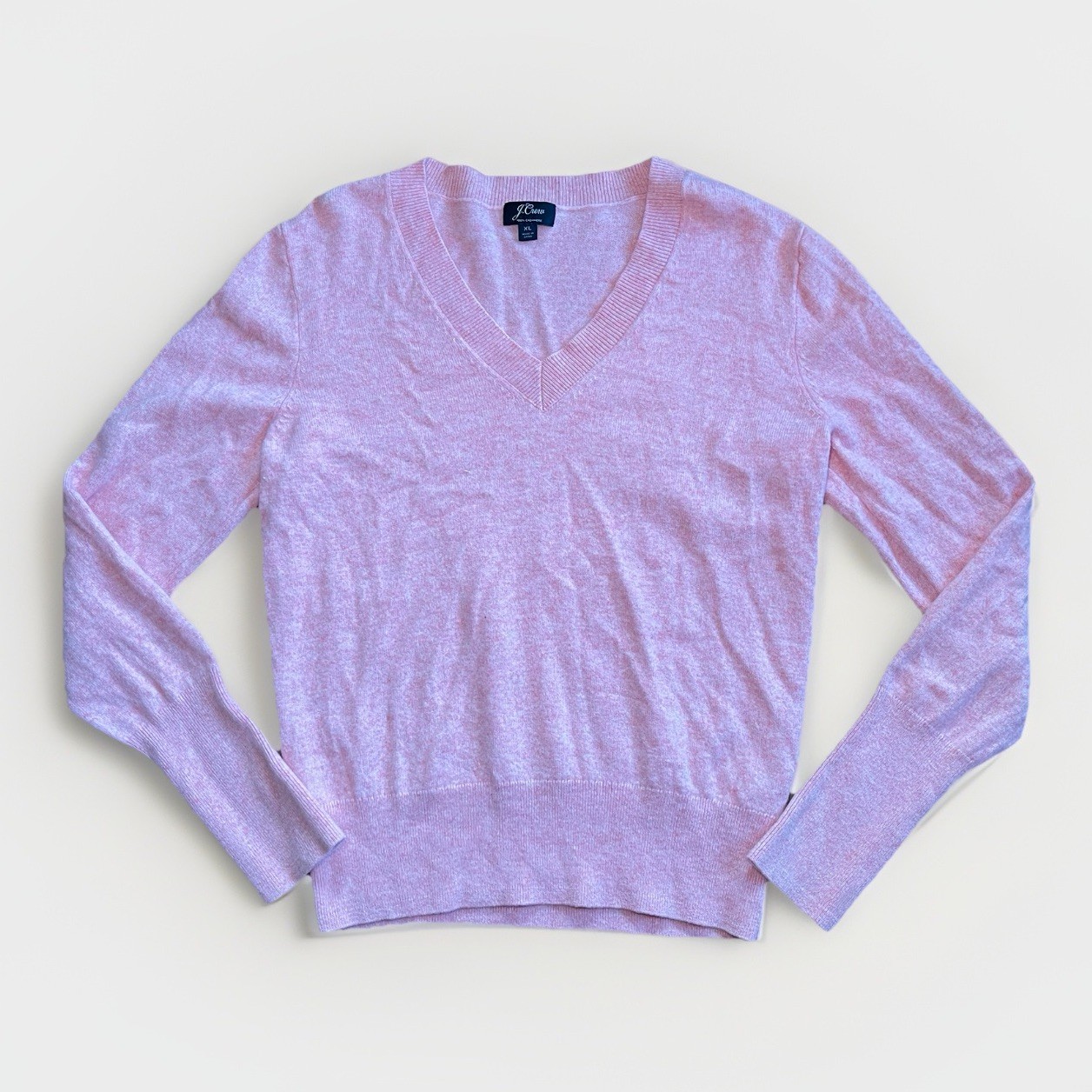 J Crew Womens XL Pink Knit 100% Cashmere Lightweight Pullover Quiet Luxury VNeck