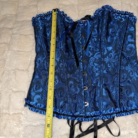 Blue/Black Brocade Ruffled Lace up Corset Bustier