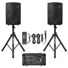 VEVOR Professional PA System,800W Powered,Sound System Set w/6 Channel Mixer,Dua