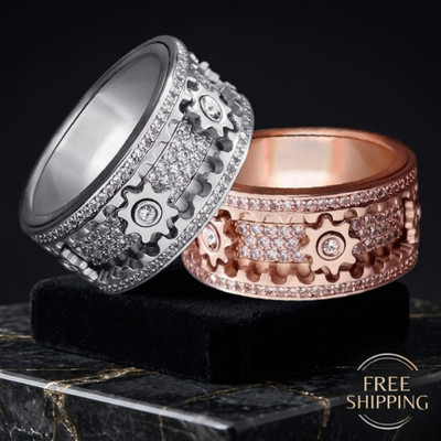 Gear Spinner Ring Mechanical Design for Men Women Anxiety Relief Band Style