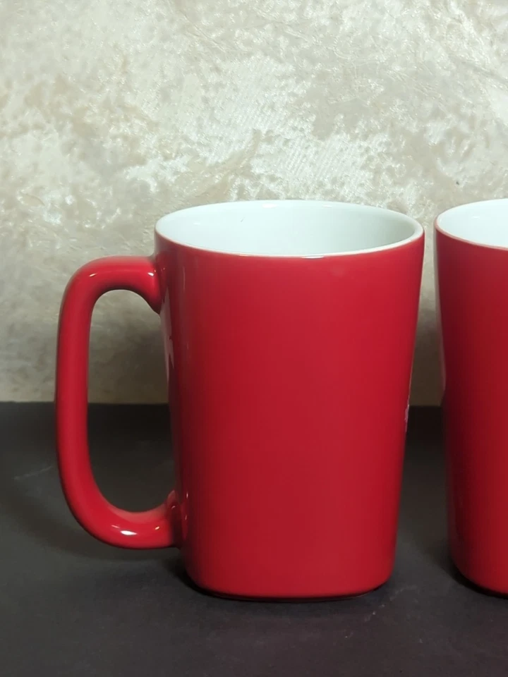 Juego de 2 tazas rojas Rachel Ray redondas y cuadradas 14 oz taza de té de café rojo y blanco  Foto 2 de 4