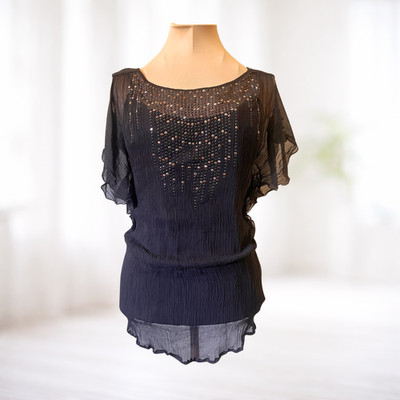 Vintage Cache Whimsigoth Silk Top M Rhinestones Witchcore Y2k Fairy Dark Boho