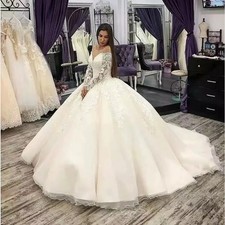 Long Sleeves Wedding Dresses Princess Lace Appliques Off Shoulder Bridal Gowns