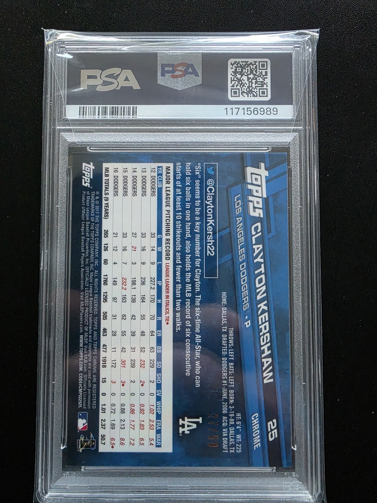 2017 Clayton Kershaw Topps Chrome Gold Refractor W/Hat /50 PSA 9 🔥🔥🔥🔥🔥 view 2