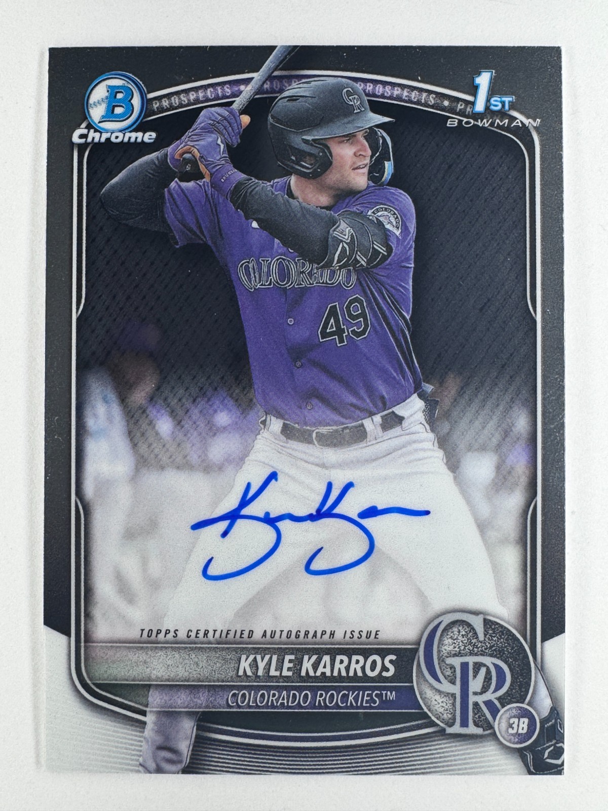 KYLE KARROS 2025 Bowman Chrome #CPA-KK Prospects (1st) AUTO Colorado Rockies