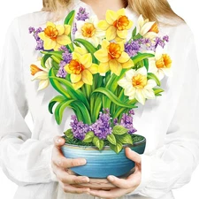 Pop Up Cards, 12‘’ English Daffodils, Paper Flowers Bouquet 3D Popup Greetin
