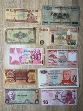 Set of 10 Circulated Unique Foreign Banknotes World Currency Collections & Lots