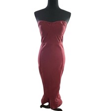 Pretty Little Thing Sz 10 Dark Red Strapless Bandage Frill Hem Dress Holiday