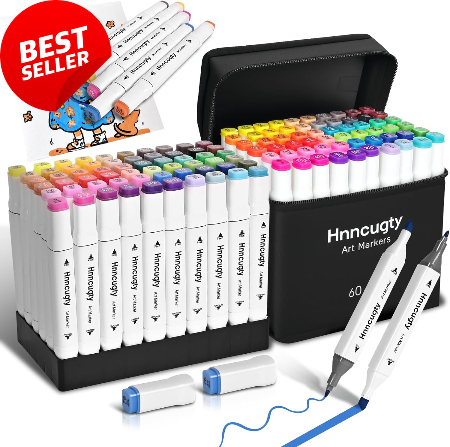 60 Color Alcohol Markers Dual Tip Set w/ Case Art Supplies for Drawing Sketching