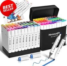 60 Color Alcohol Markers Dual Tip Set w/ Case Art Supplies for Drawing Sketching