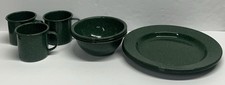 Lot 9 Piece Green White Speckle Enamelware Ca...