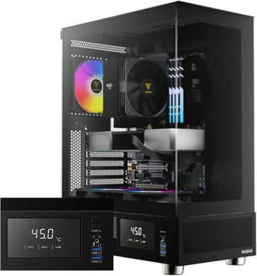 ATX Mid Tower Computer Case with Tempered Glass, Gaming PC Case W/Temperature Di