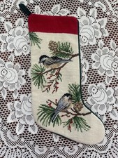 20x7" - I have over 75 Needlepoint Christmas Stockings - Birds Pine