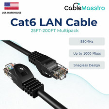 CAT6 Ethernet LAN Network RJ45 Patch Cable 25FT-200FT Multipack LOT, Black