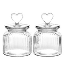 WHJY Set of 2 Airtight Glass Jars, 22oz Jar of Hearts Cute Cookie Jar Decorat...