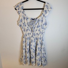 NWT GAP Women M Blue Floral Smocked Waist Cotton Mini Dress Cottage Country