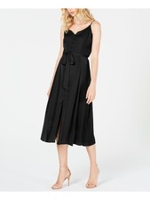 VINCE CAMUTO Womens Black Ruffled Spaghetti Strap V Neck Midi Party Sheath