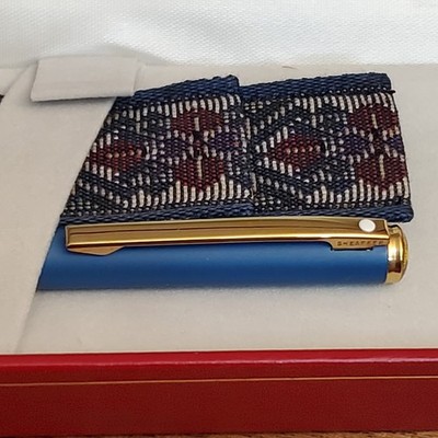 Vintage Sheaffer Blue Gold White Dot Pen w/ Tapestry Case