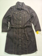 Nine West Denim Shirt Dress Black Med Long Sleeve Button Front Belted Western