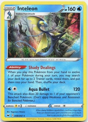 Inteleon Rare Sword & Shield Holo 058/202 NM/M Pokemon Holo