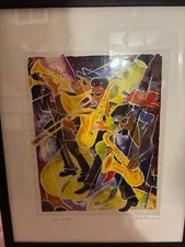 Bill Evaul THE HORN SECTION White Line Woodcut Framed/Signed TRIAL PROOF w/COA