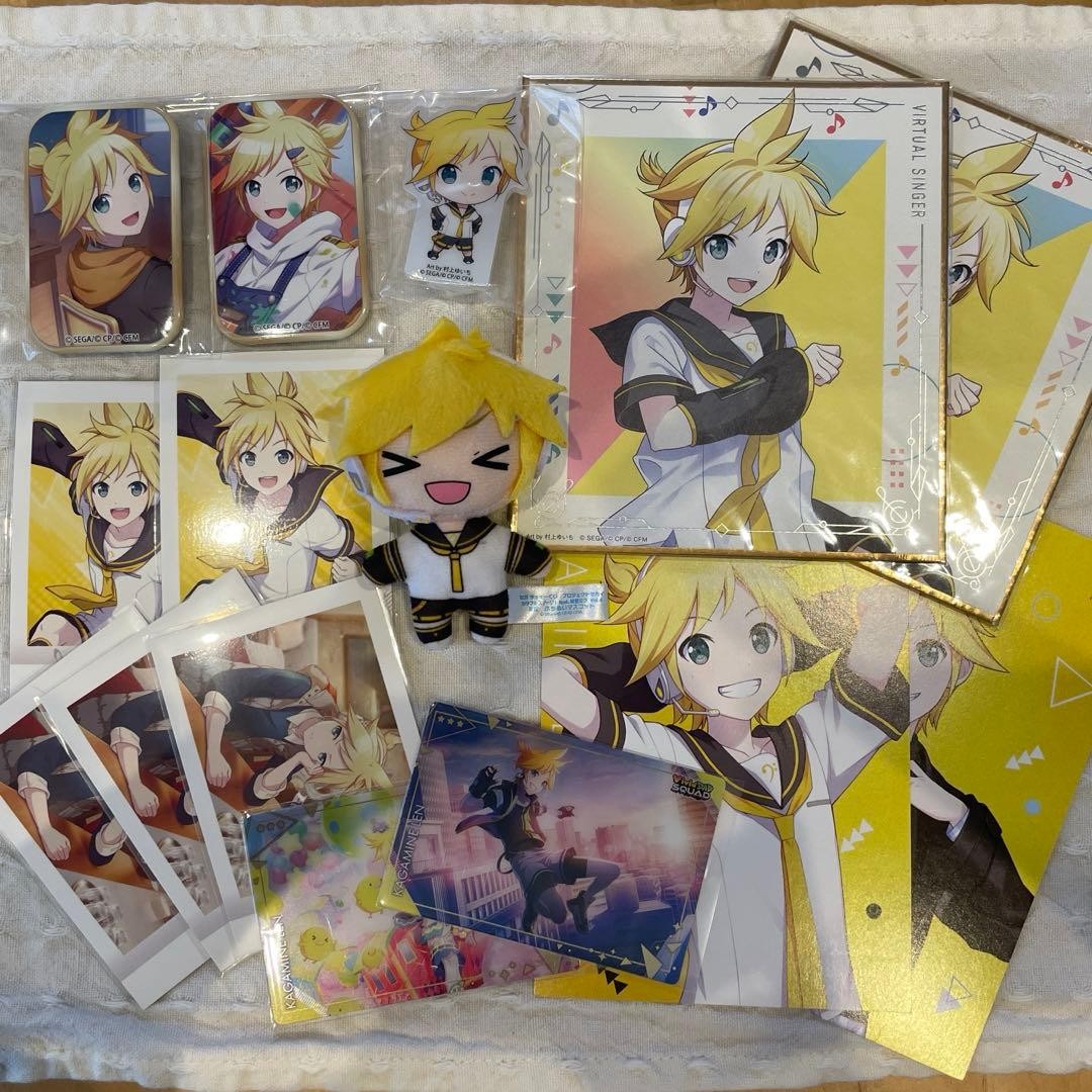 Juego de Peluche Vocaloid Len Kagamine Coleccionable Pashaco Can Insignia Tarjeta Artística Japón