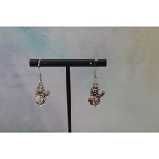 Silver Snowman Drop Christmas Earrings E127