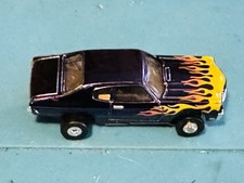 AUTOWORLD Chevelle BLACK FLAMED TJET HO SLOT AW CHASSIS CHROME RIMS