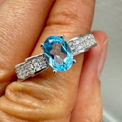925 Sterling Silber Ring blau 7x5 mm Naturtopas Edelstein Zirkon Schleife Damen Geschenk