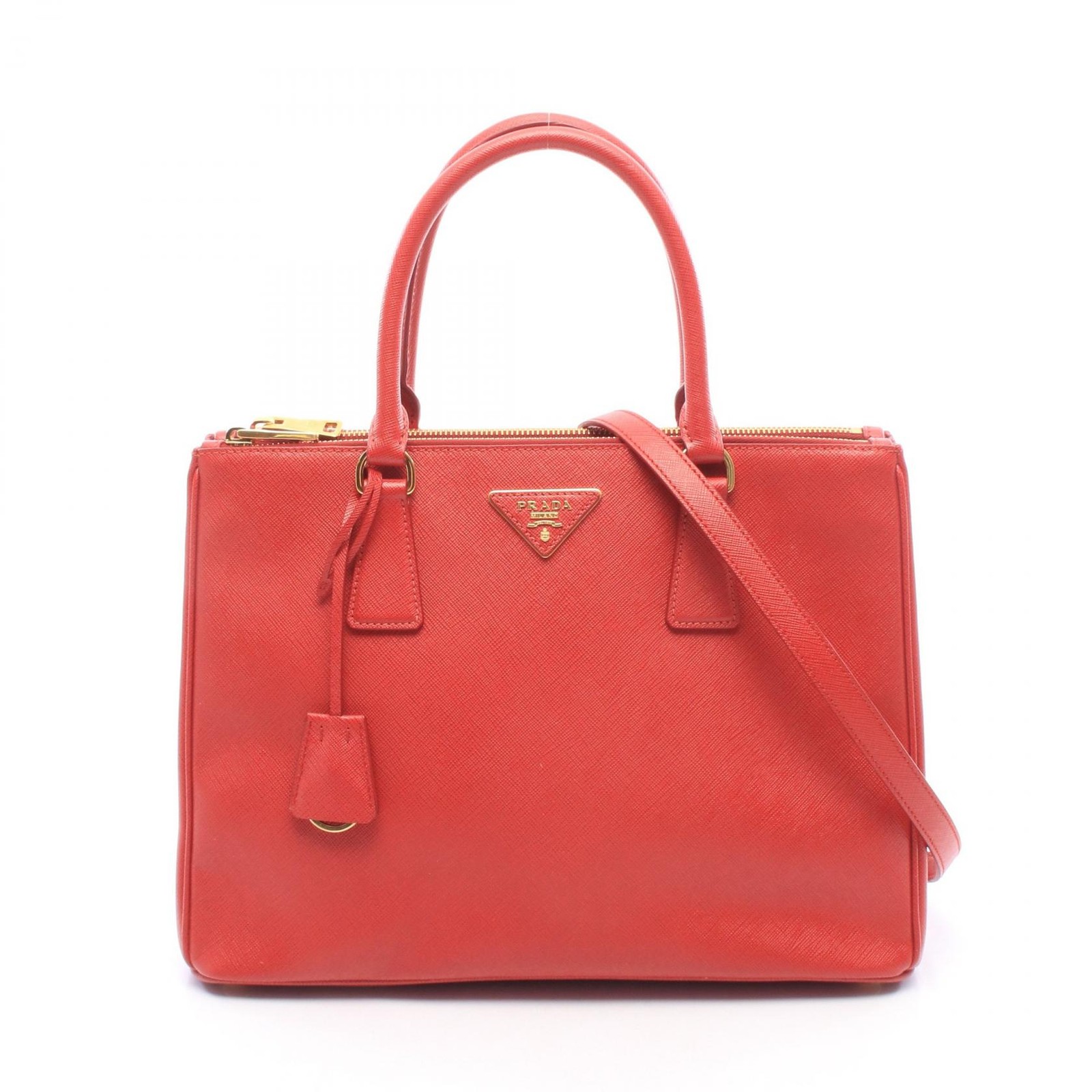 PRADA SAFFIANO LUX Galleria Large Shoulder Crossbody Tote Bag leather Red Used
