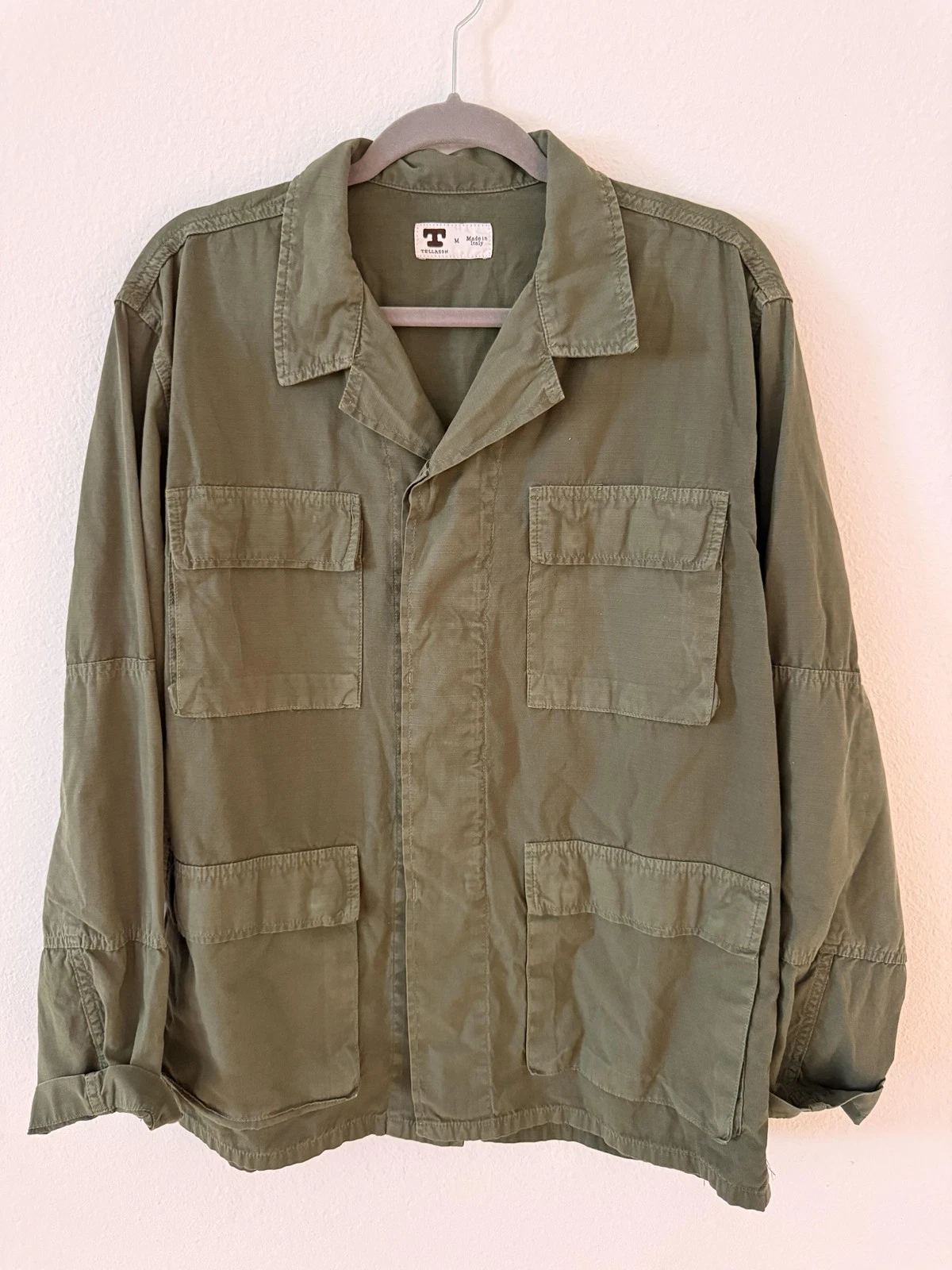 Tellason Jacket Mens Medium Green Cotton Military Field Utility Made In Italy image 2
