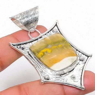 Bumble Bee Jasper Gemstone Handmade 925 Sterling Silver Jewelry Pendant 2.56''