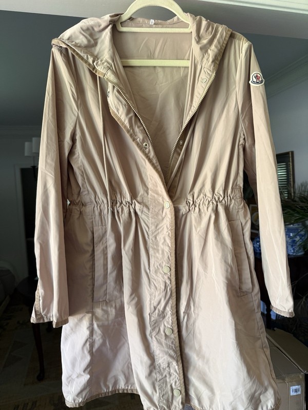 Moncler Lebris Hooded Coat Jacket Beige Size 1 US Small Lightweight