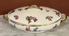 Vtg Oval Gold Gilt Floral Covered Tureen Casserole Serving Dish FRANCE Limoges