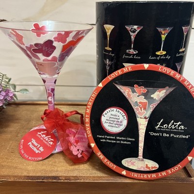 Lolita Martini Glass Hand Painted Don t Be Puzzled Recipe On Bottom Of Glass NIB