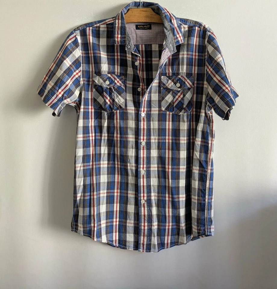 Chemisette bleue à carreaux coton fitted T40 Zara (4601108) - Photo 1/4