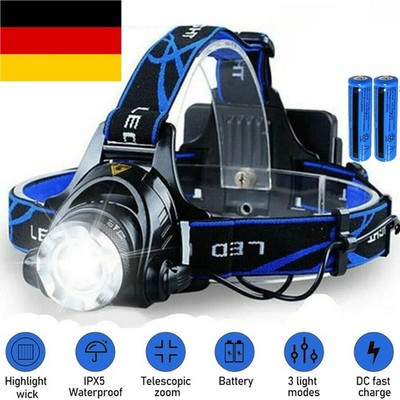 120000lm Super Bright LED Scheinwerfer USB Wiederaufladbare Taschenlampe 2x Akku