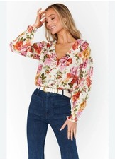 Show Me Your MuMu Lydia Ruffle Cotton Top Floral Balloon Long Sleeve V Neck Sz L