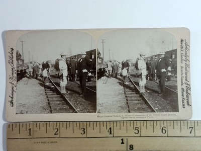 Major General Nelson A. Miles with Officers on Railroad Tracks 1898 Stereoview